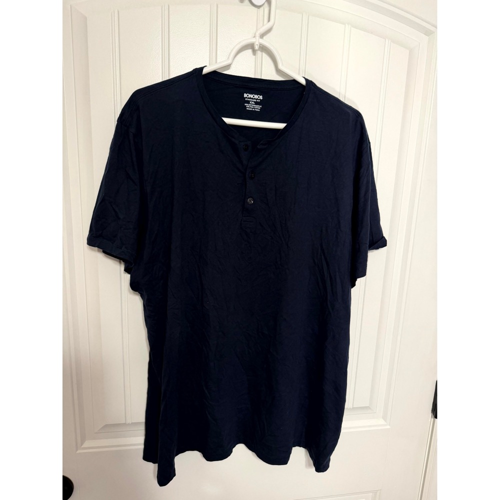 Bonobos Henley Shirt Mens XXL Navy Blue Short Sleeve Standard Fit Pima Cotton